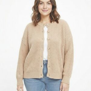 Vintage Alicia Cable Knit Sweater Grandmacore Button Up Cream Medium Tag Removed